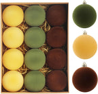 Christmas Ornaments Set of 12, 3.15" Flocked Velvet Balls with Hand Painted Designs, Elegant Christmas Tree Decorations in Gift Box