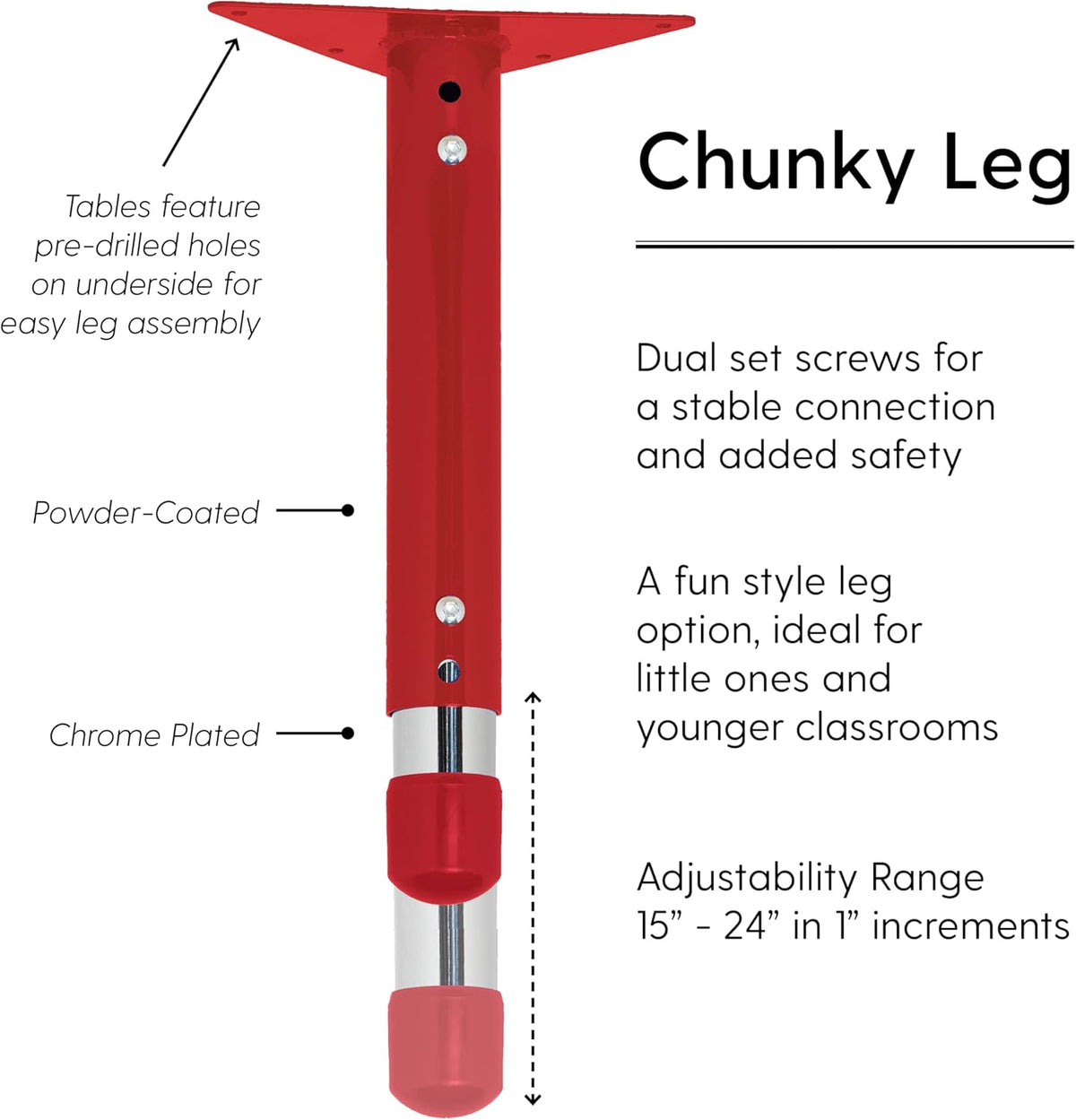Factory Direct Partners FDP Rectangle Activity School and Classroom Kids Table (24 x 72 inch), Chunky Toddler Legs, Adjustable Table Height 15-24 inches - Maple Top and Red Edge