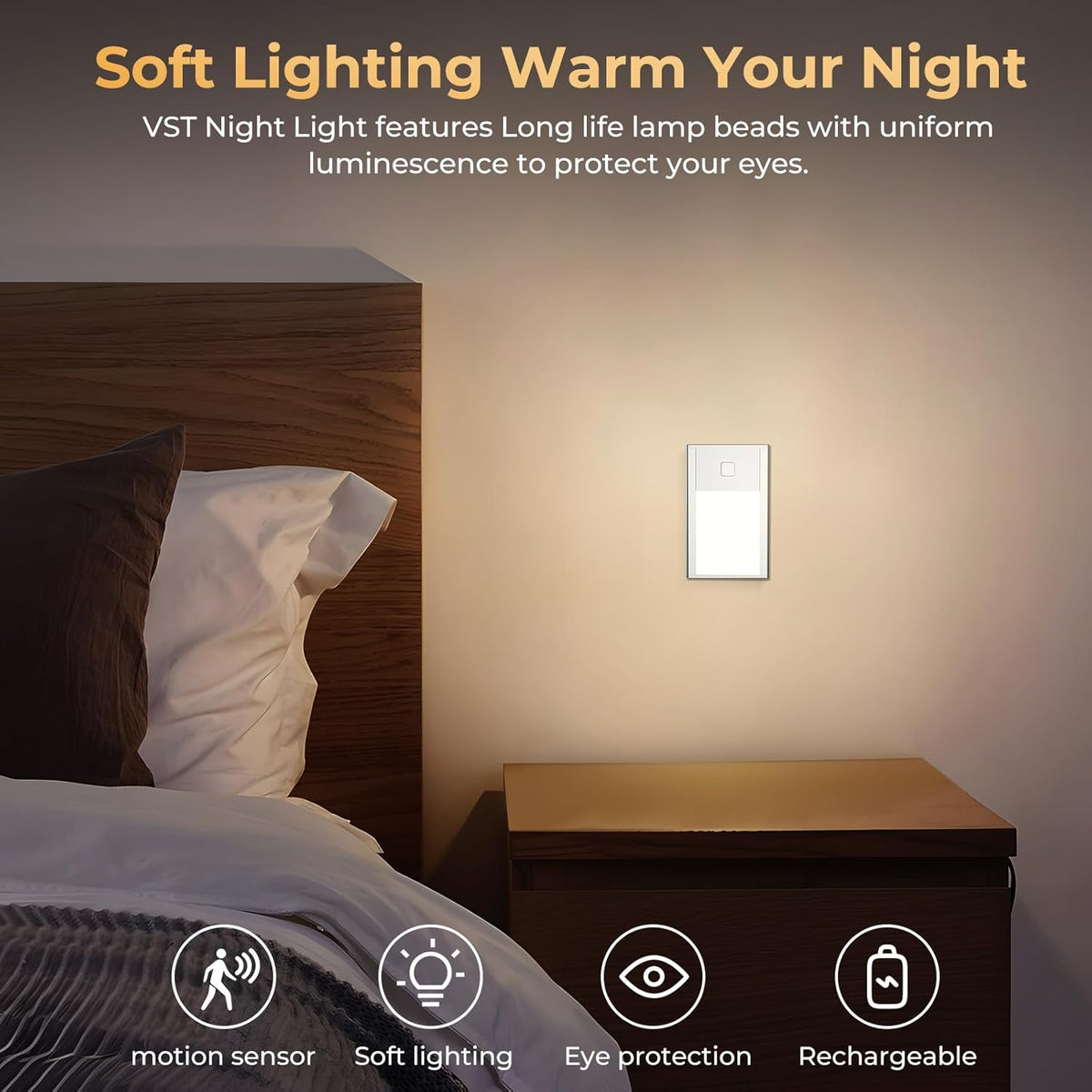 VST Motion Sensor Night Light, Rechargeable Battery Powered Led Light with Magnetic Suck Installation for Bedroom Hallway Stair Nursery Kids Room (2.68 inch 3000K 3Pack Silver)