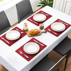 MOSAYT Vinyl Placemats Set of 12-12 X 17 Inch - Faux Leather 100% Waterproof Oil-Proof Wipeable PU Place Mats, Heat Resistant Reversible Table Mats for Kitchen, Dining, Outdoor (Red)