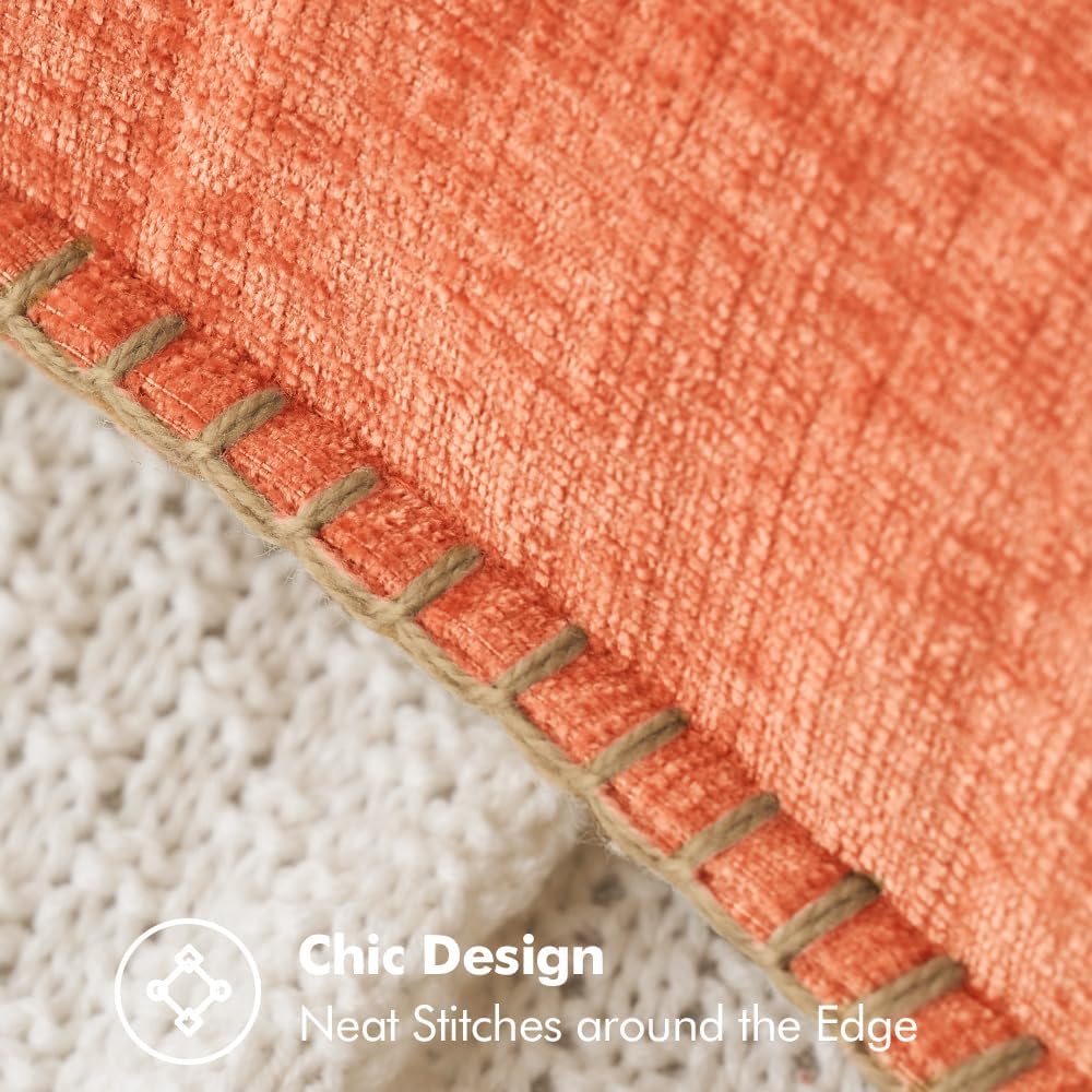 MIULEE Pack of 2 Couch Throw Pillow Covers 18x18 Inch Coral Red Farmhouse Decorative Pillow Covers with Stitched Edge Soft Chenille Solid Dyed Pillow Covers for Sofa Bed Living Room