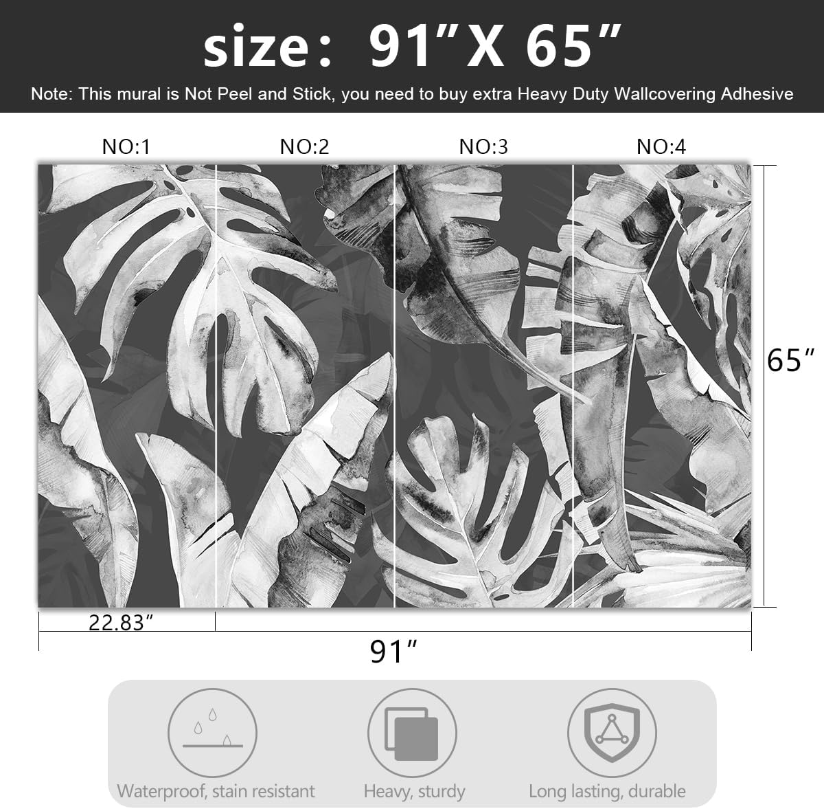 -Tropical Botanical Grey Banana Leaf Fabric Wallpaper Living Room Bedroom Bathroom Plant Wall Mural- 91"x65"（ not Peel and Stick）