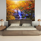 Delur Waterfall Tapestry Forest Nature Scenic Tree Mountain Sunset Tapestry Wall Hanging Natural Landscape Sunrise Headboard for Bedroom Living Room Home Decor (51.2" x 59.1")