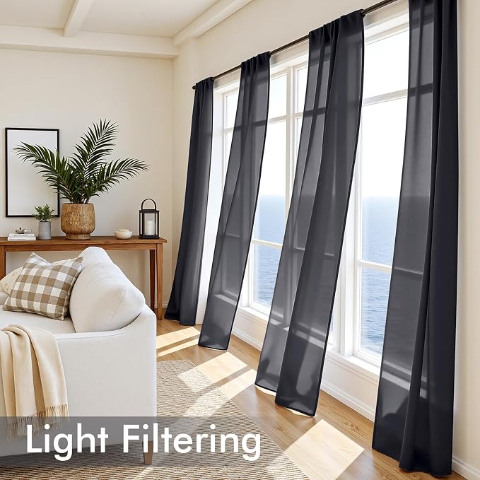 MIULEE Black Sheer Curtains 108 Inches Long 4 Panels 54 x 108 Inches | Light - Image 4
