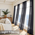 MIULEE Black Sheer Curtains 72 Inches Long 4 Panels 54 x 72 Inches | Light - Image 4