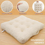 Large Chair Cushions with Handle, 20"x 20" Bite-Size Memory Foam Seat Cushions for Wicker Chair, Patio Non-Slip Rattan Chair Pads, Square Floor Cushion, Beige