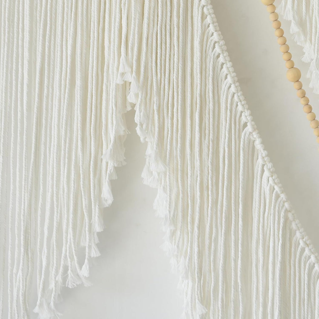Flber Large Macrame Wall Hanging – Boho Yarn Art Garland with Tassels and Beads, Handmade Rope Decor for Nursery, Party, Wedding, Bedroom, Fireplace Mantel, or Photo Backdrop 57" W x 41" L