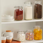 ComSaf Airtight Glass Canister Set of 3 with Lids 34oz Food Storage Jar Square - Storage Container with Clear Preserving Seal Wire Clip Fastening for Kitchen Canning Cereal,Pasta,Sugar,Beans,Spice