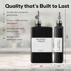 Black Glass Olive Oil Dispenser Bottle for Kitchen by Brighter Barns - Soy Sauce Dispenser, Coffee Syrup Bottle - Modern Kitchen Decor for Restaurant, Airbnb, Coffee Bar Accessories (Black, Set of 2)