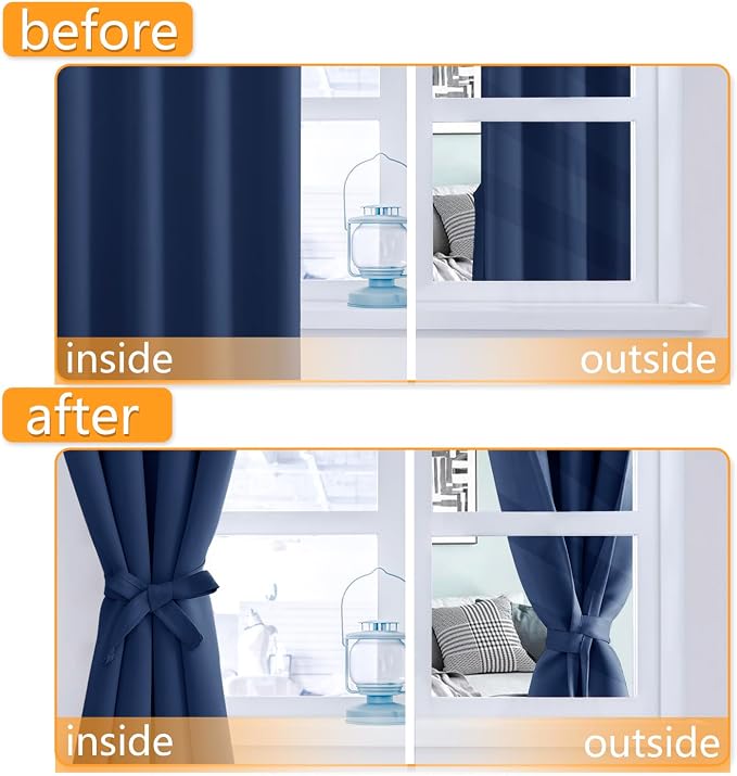 Short Blackout Curtains for Bedroom, 38 x 45 Inch, 2 Panels | Thermal Insulated - Image 4