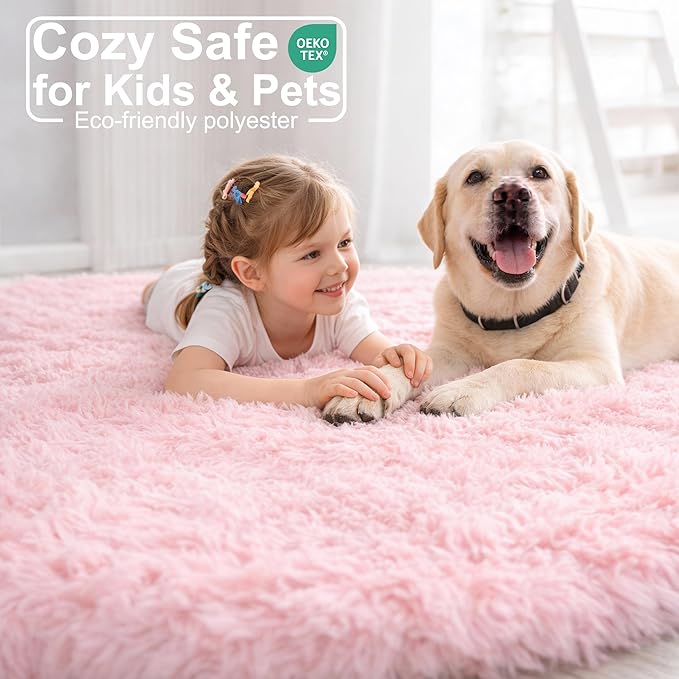 Amdrebio Pink Big Fuzzy Furry Circle Rug 8Ft - Image 2