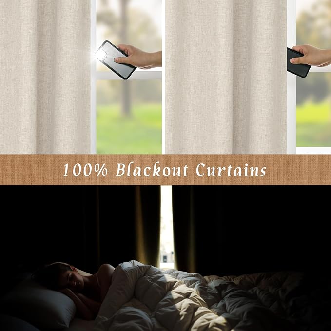 Oatmeal Linen 100% Blackout Window Curtains - Image 4