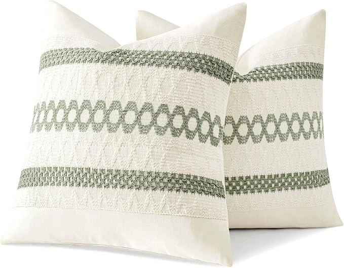 MIULEE Set of 2 Sage Green Boho Decorative Pillow Covers 20x20 Inch | Farmhouse - Image 8