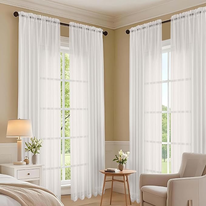 Ivory Sheer Curtains 84 Inches Long 2 Panels Set, Light Filtering Sheer Curtains - Image 7