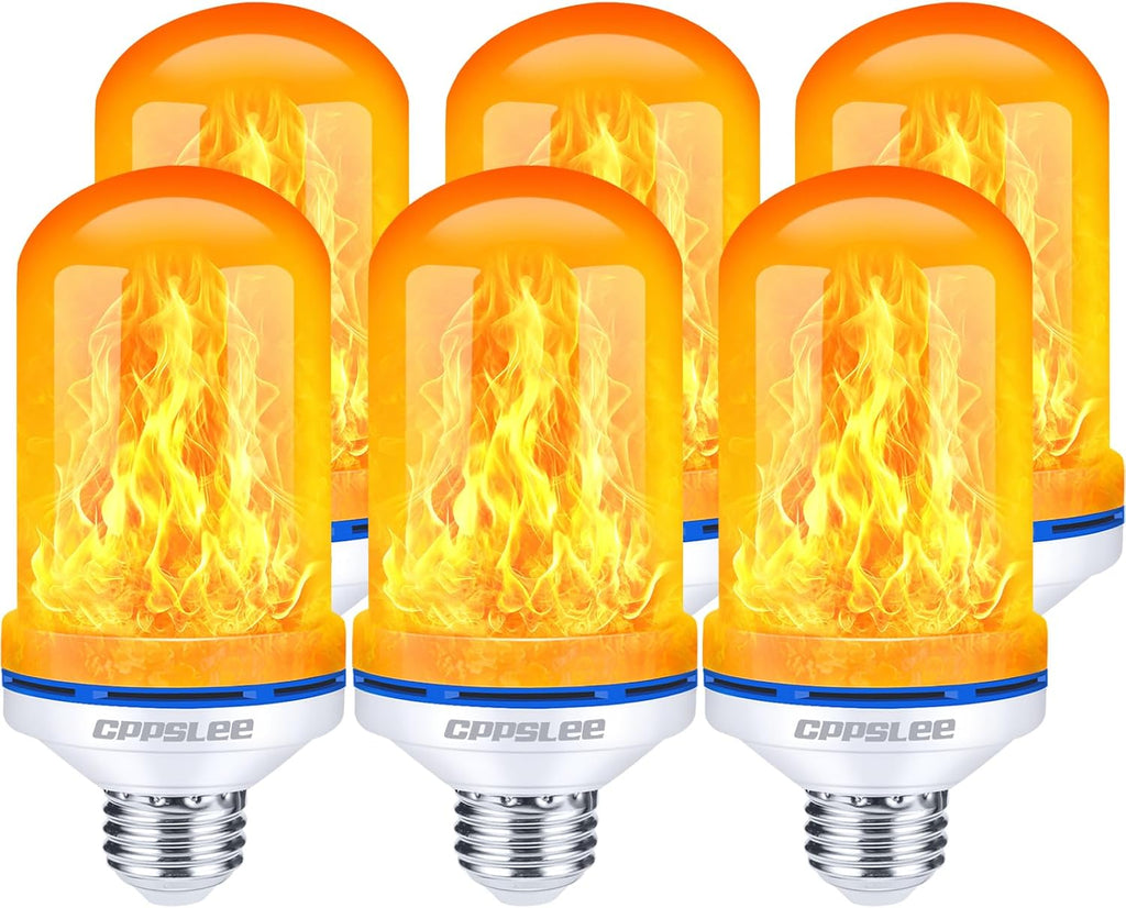 CPPSLEE Upgraded LED Flame Light Bulbs, 4 Modes Flickering Light Bulbs, E26 Base Fire Flame Bulb for Halloween Decorations Outdoor, Christmas Lights Patio Indoor Home Decor (Yellow, 6 Pack)