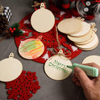 120 Pcs Wooden Christmas Ornaments Unfinished Wooden Circles with Holes Blank Round Wood Discs Slices Wooden Christmas Hanging Ornaments with Twine for DIY Crafts Present Tags Xmas Party Decor,3.1x4