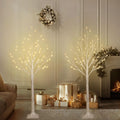 2 Pack 4FT 100LED Christmas Lighted Birch Tree, Timer Function Prelit Artificial Tree Lamp Plug in with Warm White Lights, 2 Modes Twinkling Twig Trees for Indoor Outdoor Party Christmas Decorations