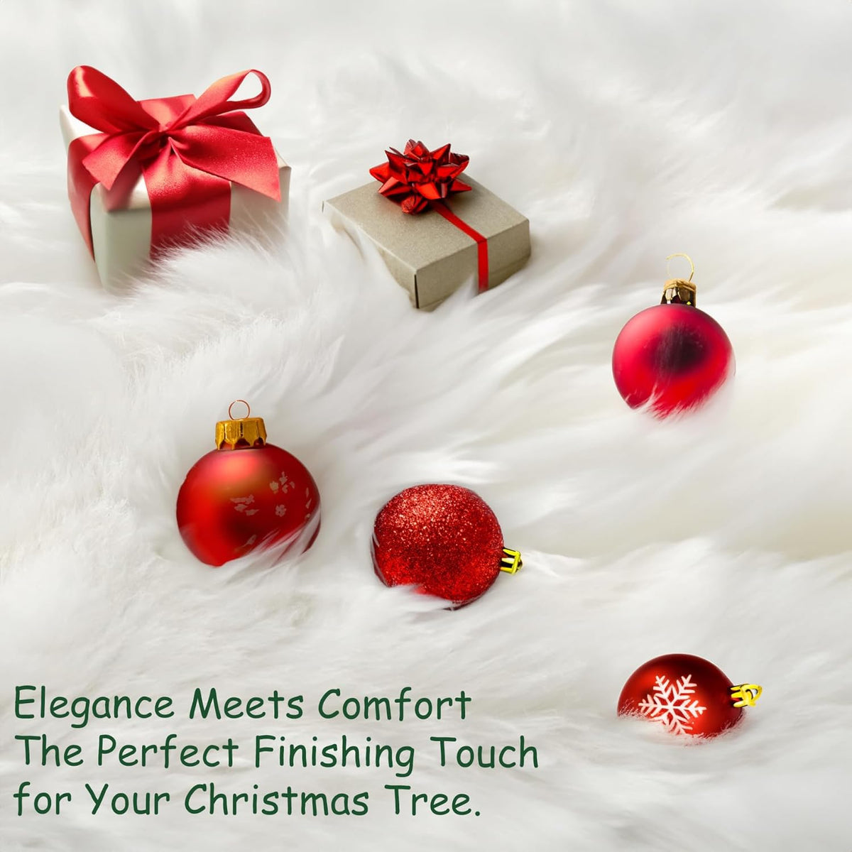 AISENO 72 Inch White Faux Fur Christmas Tree Skirt, Luxury Plush Tree Base Cover for Holiday Party and Home Christmas Decor
