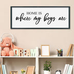 SRSZHIYUE Home Is Where My Boys Are Sign 32"×12" New Mothers Day Gifts ideas Wall Art for kids Playroom Mom Quote Bedroom Large Wood Framed Wall Hanging Decor (Black)