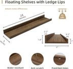Picture Ledge Shelf, Wood Floating Shelves Set of 4, 24 inch Picture Ledge Shelves, Photo Ledge Nursery Book Shelves Wall Mounted for Living Room Kids' Room Bedroom, Color Walnut