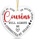 OASSIE Best Cousin Gifts for Women Men - Ceramic Christmas Ornaments 2025 for Tree Decorations - Birthday Long Distance Cousins Gifts for Cousins Female, Cousin Gift Ideas for Christmas Decorations