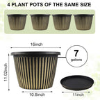 16 inch Large Planter Indoor Outdoor Plant Pots, 4 Pack Plastic Flower Pots with Saucer And Drainage Holes, Modern Garden Planters For Planting Medium Large Plants, Decorative Resin Garden Pots