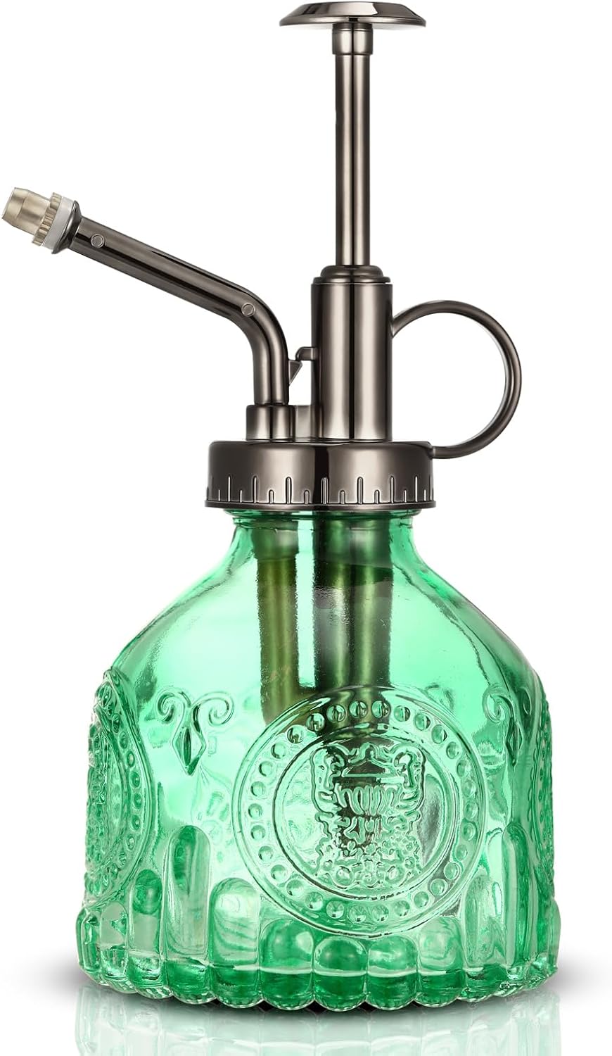 Glass Plant Mister Spray Bottle, Vintage Plant Spritzer Watering Can, Succulent Watering Bottle with Top Pump, Small Plant Sprayer Mister for Indoor Outdoor House Plant - Green