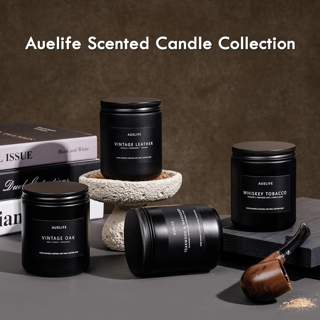 Rum & Oak Candle | Candles for Men, Gifts for Men - Masculine Scent - Soy Candles for Home Scented - Scented Candle for Home, Aromatherapy Candle for Bedroom - 7oz Black Jar