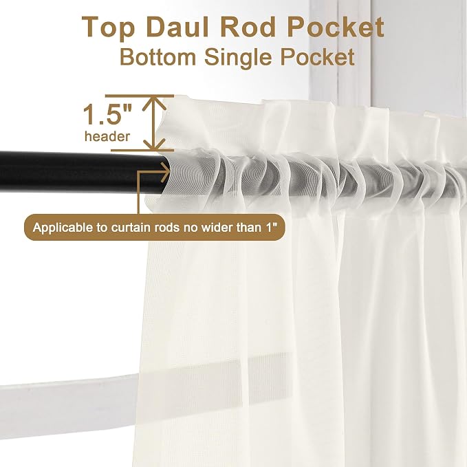 Chyhomenyc Ivory Sheer Curtains 108 Inch Long 2 Panels Set | Light Filtering - Image 4