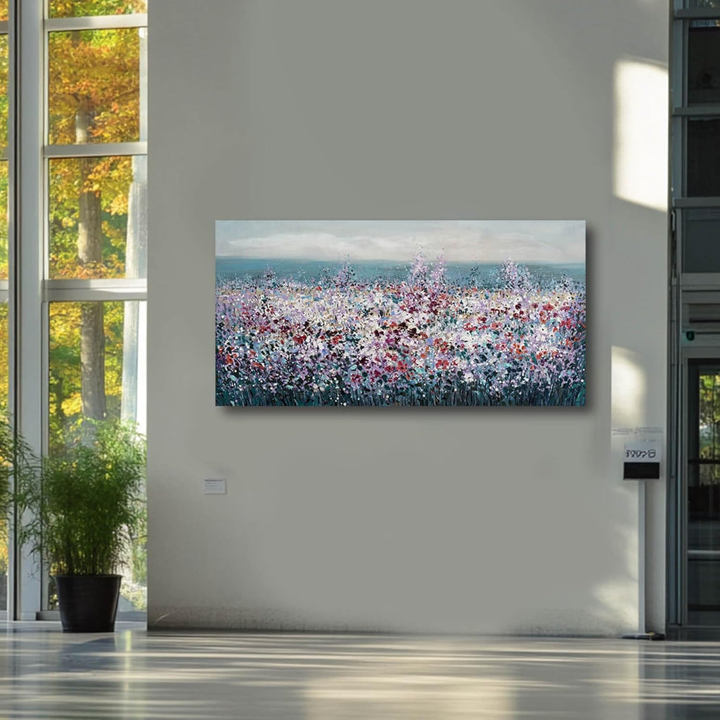 CHUDANHAO Blue Coastal Wall Art Colorful Wall Decor Flowers Canvas Prints for Office 29x58 Inch Large Landscape Painting for Living Room Bedroom