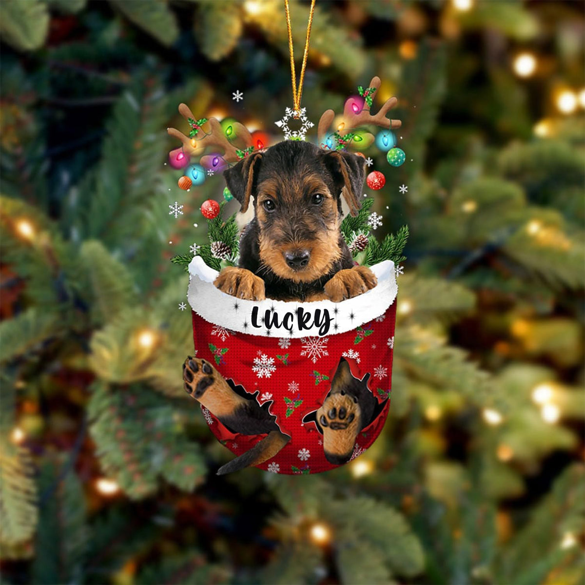 Airedale Terrier Dog Christmas Ornament, Airedale Terrier in Snow Pocket Christmas Tree Ornament, Dog Lovers Gift Idea Xmas Decor, Christmas Decorations for Tree, Christmas Ornament Gift for Dog Lover