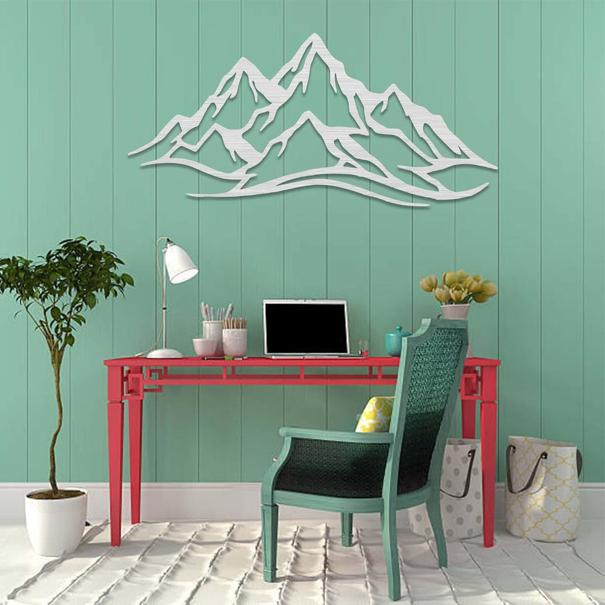 METALPLEX Mountain Range Metal Wall Art - Fade-Resistant and Rust-Free Indoor & Outdoor Aluminum Composite Wall Decor - Home Decor Wall Art For Living Room and Bedroom Decorations - Silver (20" x 10")