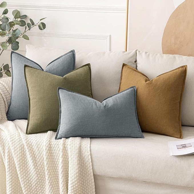 MIULEE Decorative Linen Euro Sham Pillow Covers 24x24 Gray | Boho Farmhouse​ - Image 4