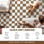 jinchan 6x9 Brown Checkered Area Rugs for Kids Room - Machine Washable Rug Modern Neutral Geometric Lattice Soft Non-Slip Carpet for Nursery Playroom Classroom Living Room Bedroom Home Office