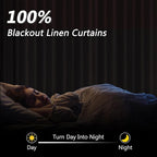Blue 100% Blackout Linen Curtains 72 Inch Length 2 Panels Set - Image 2
