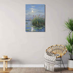 Landscape poster artwork art poster natural landscape painting reed marsh under the moonlight suitable for living room bedroom home wall