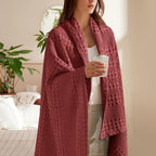 PHF 100% Cotton Waffle Weave Throw Blanket, Soft Lightweight Breathable Cozy Summer Throws for Couch Bed Sofa, Luxury Aesthetic Woven Blanket for Home Decor & Office, 50"x60", Wine Red