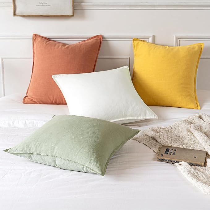 MIULEE Decorative Linen Pillow Covers 20x20 Inch Coral | Boho Farmhouse​ - Image 5