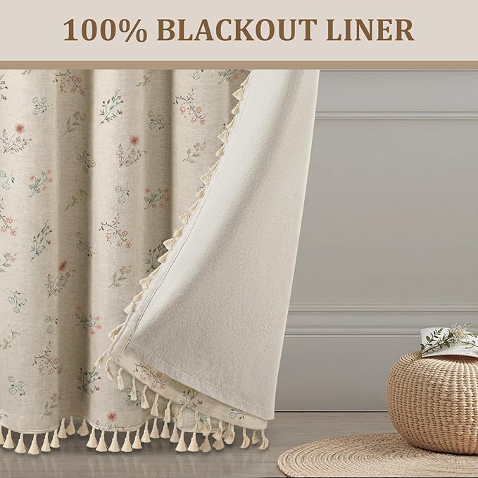 Boho Floral 100% Blackout Curtains 84 Inch 2 Panels 40" W x 84" L | Farmhouse - Image 5