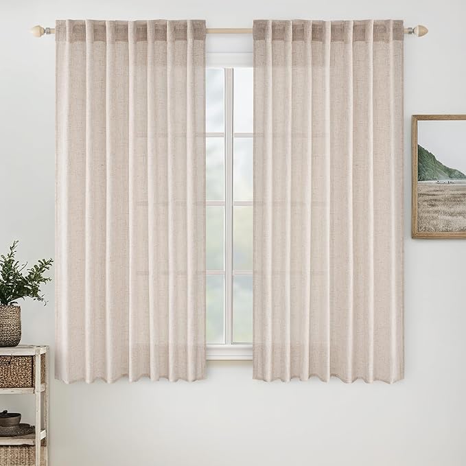 MIULEE Natural White Linen Curtains 52x45 Inch Length 2 Panels by MIULEE