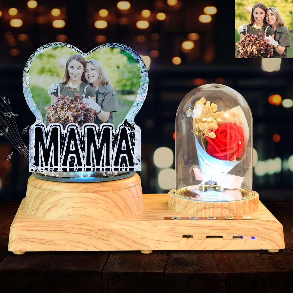 MAMA Crystal custom picture-personalized 3D Crystal Photo frame, birthday gifts, anniversary, wedding gift, gift for Mother's Day Gifts for Mom, Wife and Daughter, Rose-MAMA