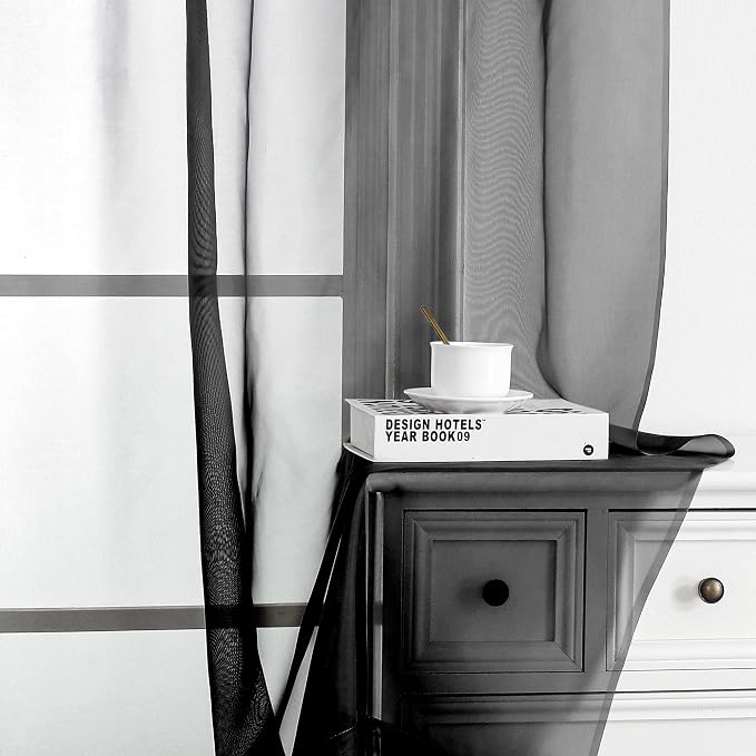 Short Sheer Curtains 30 Inches 2 Panels Set, Kitchen Tiers Light Filtering Rod by OWENIE