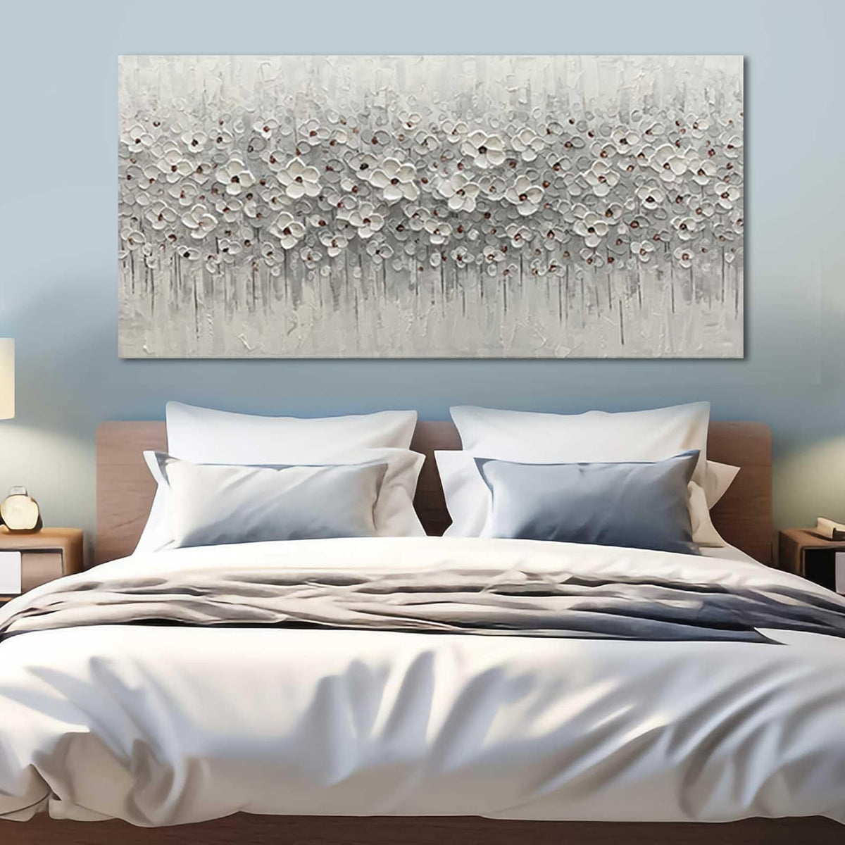 SDYA White Flowers Canvas Art Hanging Decor Botanical Wall Decoration for Living Room Bedroom Oil Painting Contemporary Artwork for office 24x48 Inch