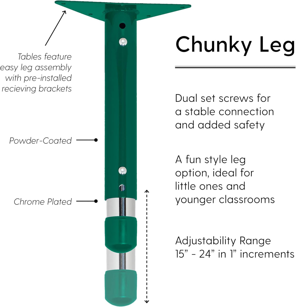 Factory Direct Partners FDP Rectangle Activity School and Classroom Kids Table (24 x 60 inch), Chunky Toddler Legs, Adjustable Height 15-24 inches - Gray Top and Green Edge