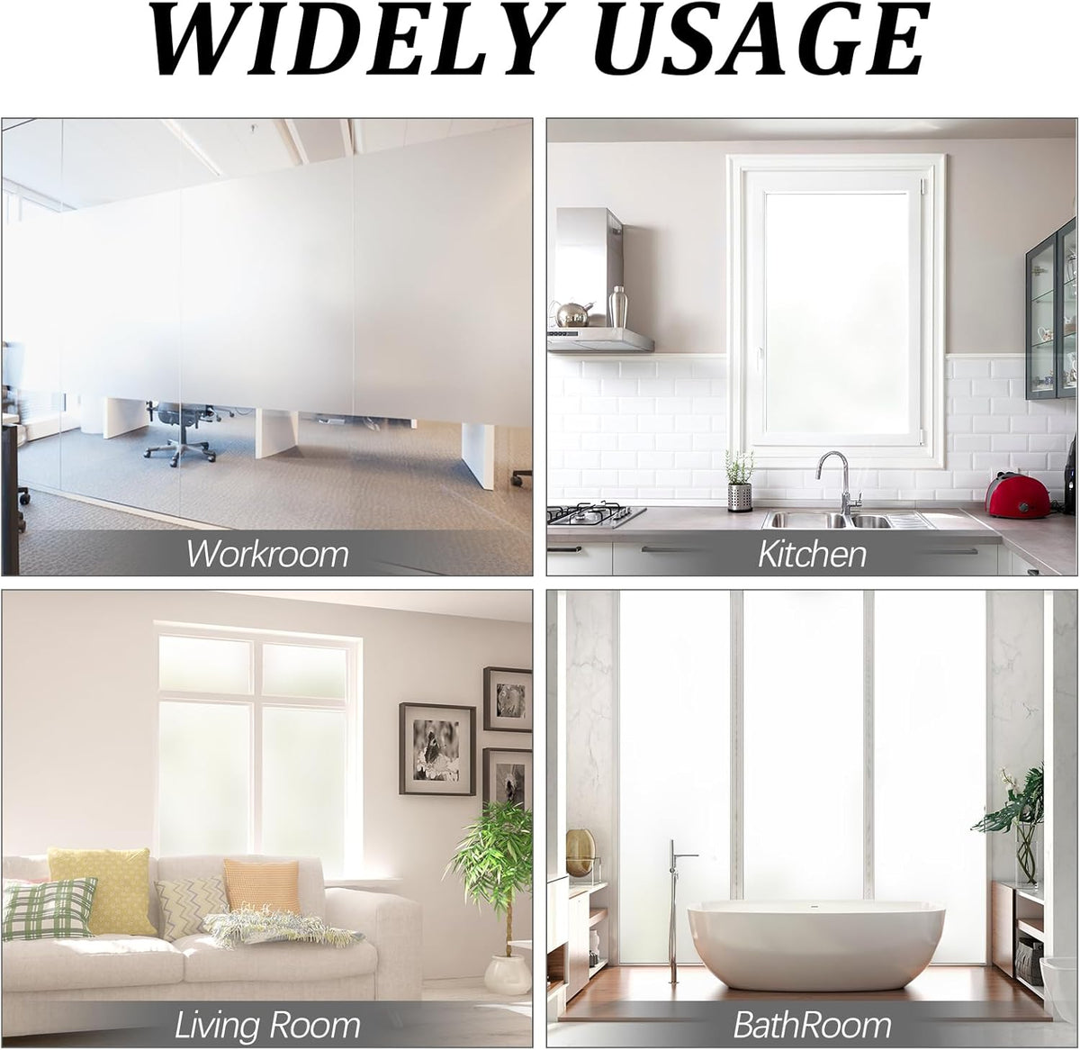 Window Privacy Film, Frosted Glass Static Cling Non-Adhesive Window Cover For Bathroom UV Sunlight Blocking Heat Control For Home Decorative Frosting Pure Matte White Size 23.6 x 157.4 Inches