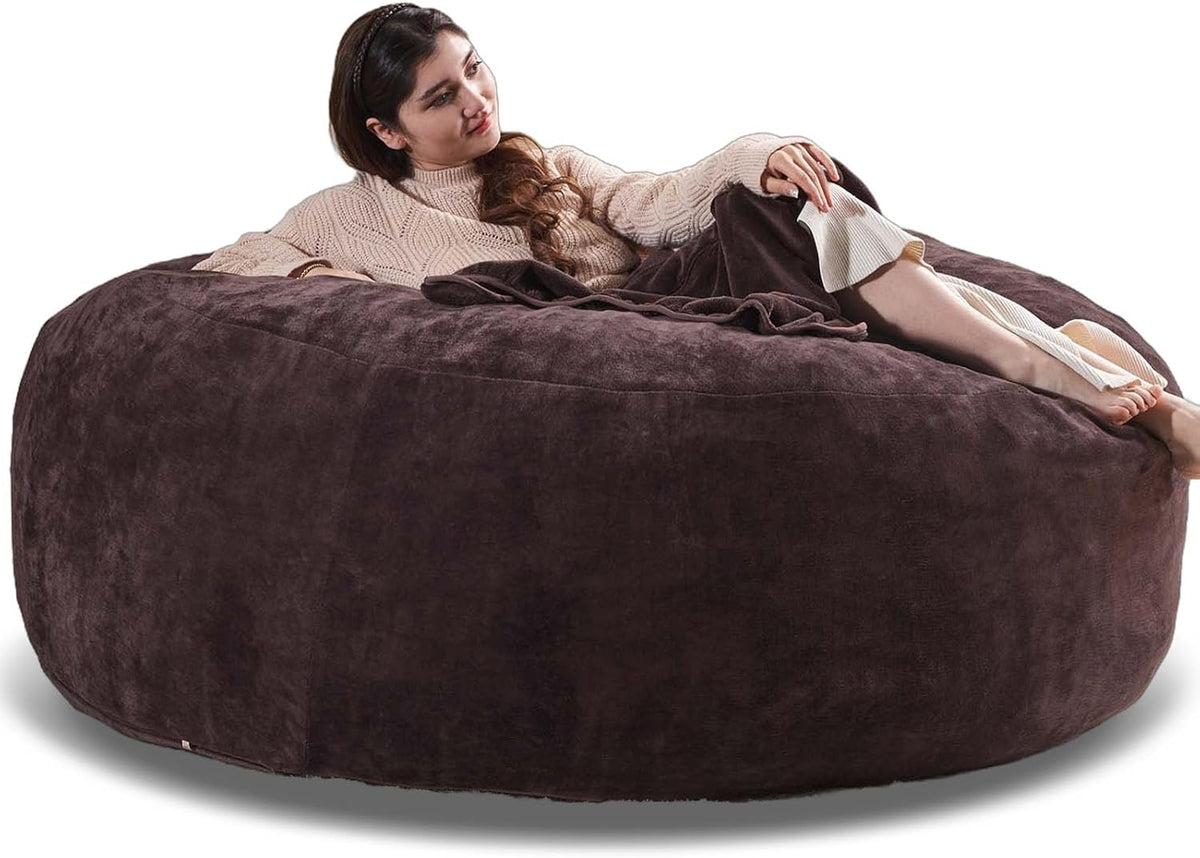 6FT,Oversized Bean Bag Chairs for Adults,Giant beanbag with Filler Included，Fluffy Memory Foam,Soft and Comfy Corduroy Fabric,Gaming Chairs Suitable for Living Room and Bedroom (Brown, 6 Foot)