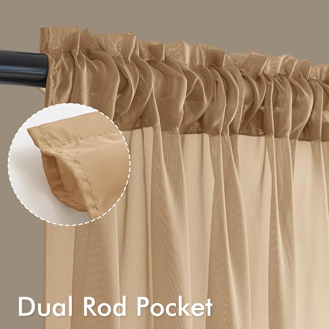MIULEE Brown Sheer Curtains 63 Inches Long 4 Panels 42 x 63 Inches | Light - Image 3