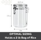 OGGI Clear Canister Airtight 61oz - Clamp Lid & Spoon - Airtight Food Storage Containers, Ideal for Kitchen & Pantry Storage of Bulk, Dry Food Including Flour, Sugar, Coffee, Rice, Tea, Spices & Herbs