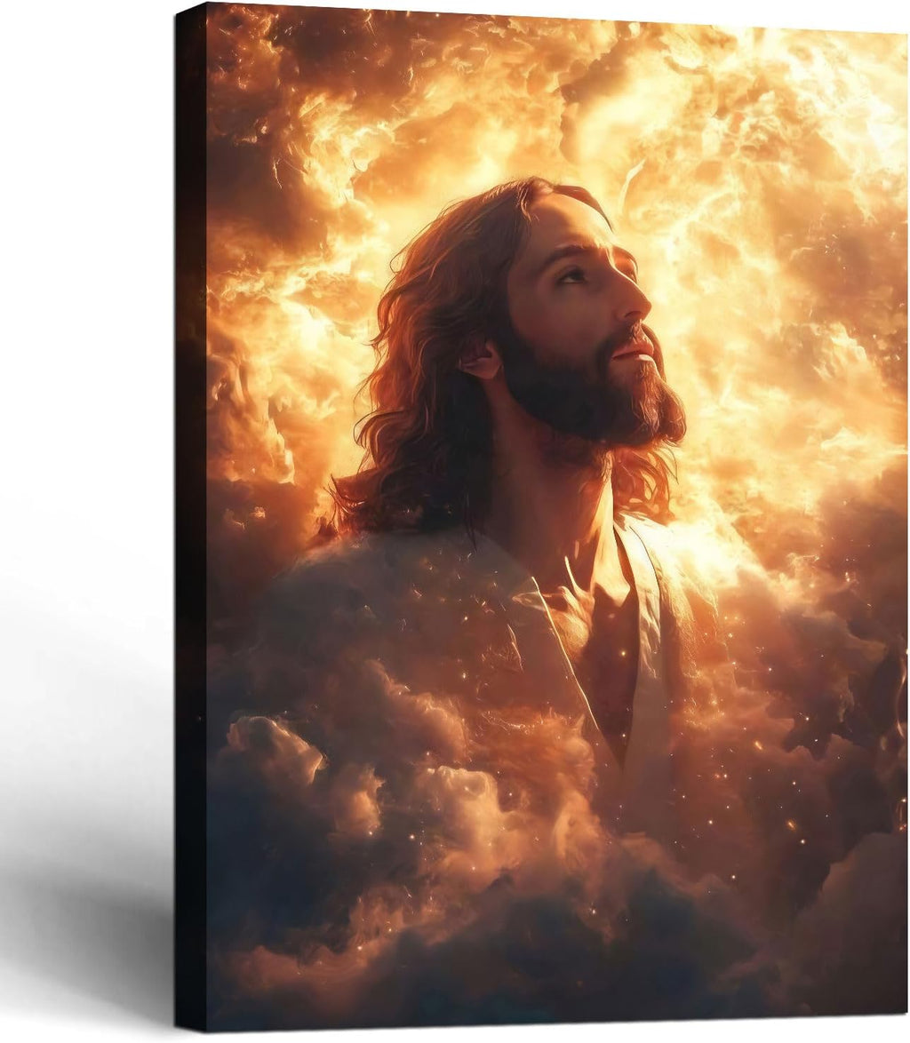 Framed Canvas Jesus Divine Glory Wall Decor Wall Art Gallery Decoration Unique Print Wall Decor for Living Room Bedroom Church Home Decor 16x24 Inch Ready to Hang