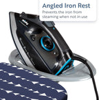 Classic 4-Leg Ironing Board with Iron Rest - Freestanding Full Size Iron Board for Clothes Pressing and Steaming with 43" x 14" Surface - Blue Arrows